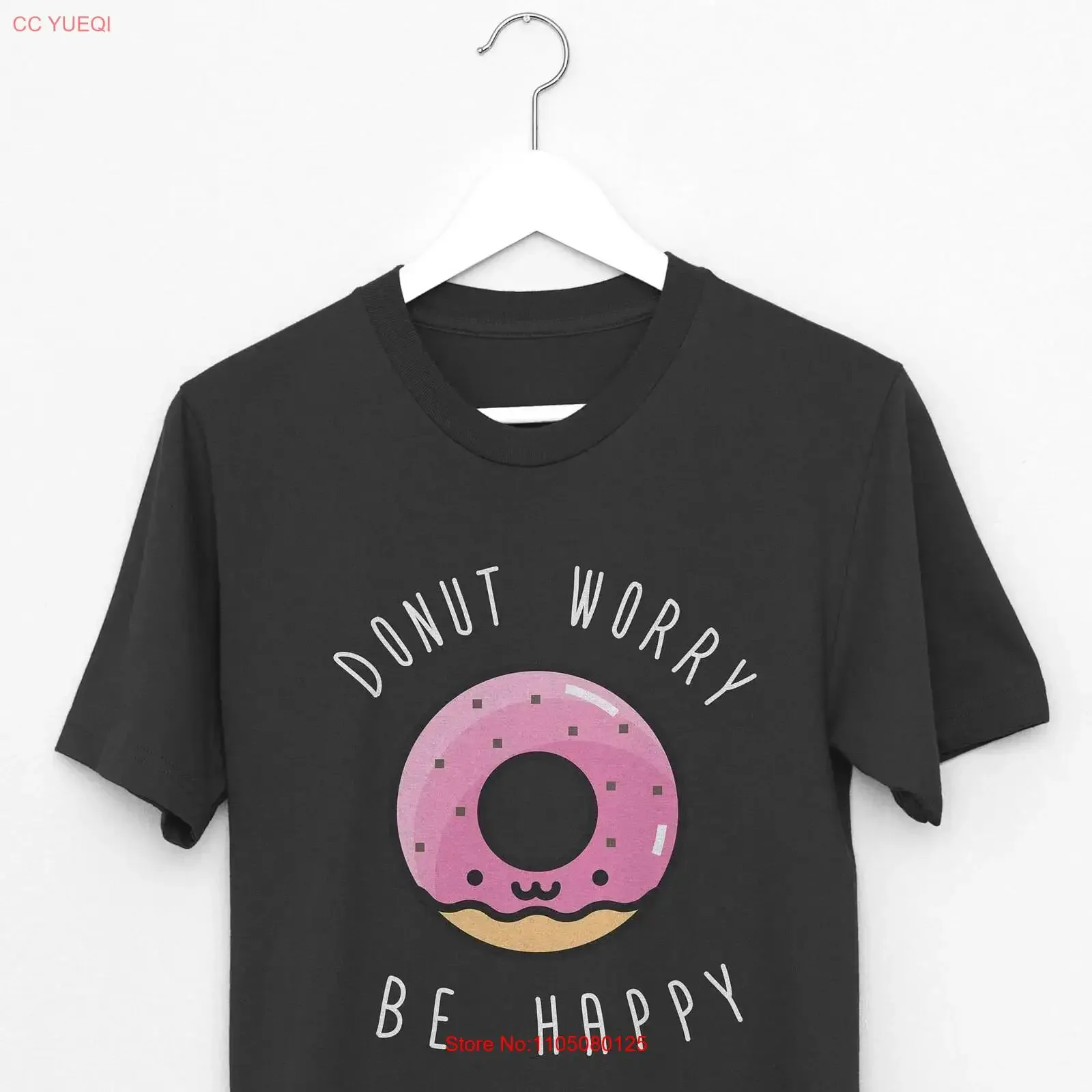 Camiseta divertida DonuT Worry Be Happy, Ideas lindas para niños y niñas, amante, vintage, lavada, suave, informal, elegante, ropa de calle ligeramente para hombre