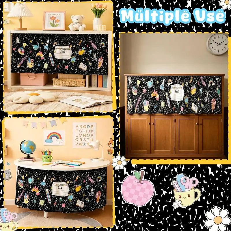 VIKAMA Teacher Desk Table Skirt Kawaii School Supplies Composition Book Print Classroom Front Desk Decorations - view 6