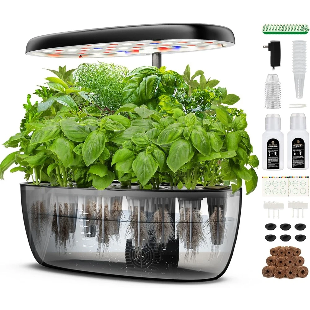 Indoor Garden Hydroponic Planting System, 12 Pod Plant Germination Kit, Water Planter with LED Growth Light