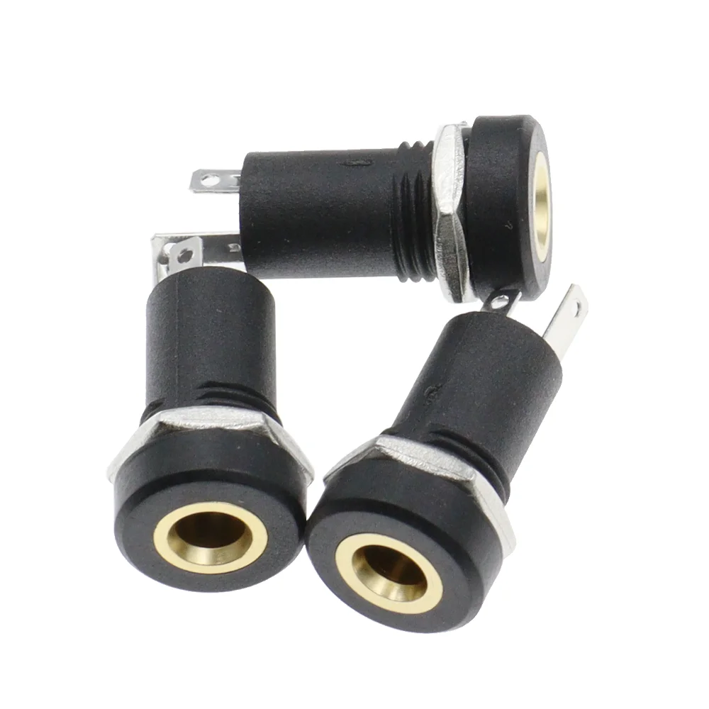 3.5mm headphone socket PJ-392A - Gold-plated connector with 3 pins and 3 sections, vertical threaded audio-video female connecto