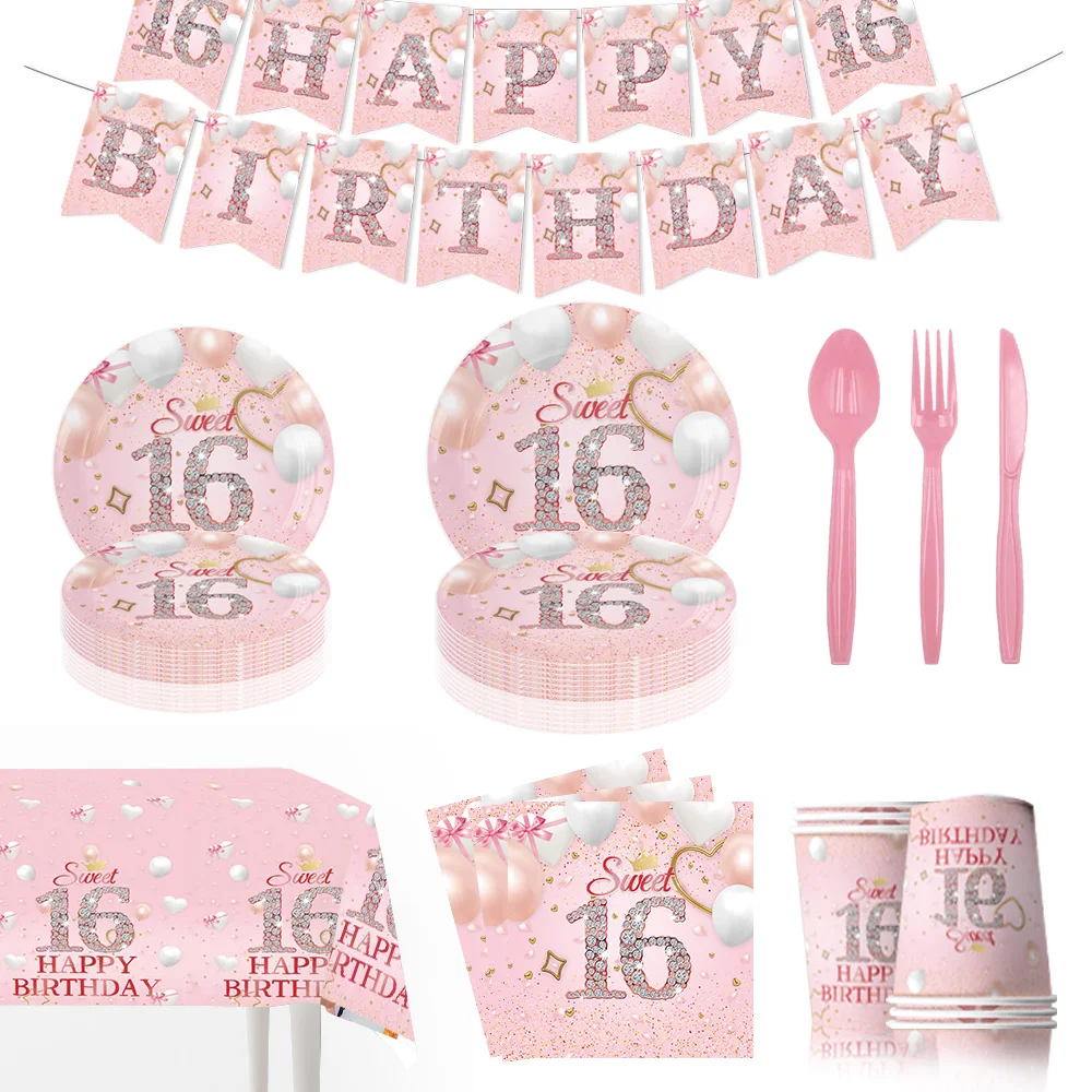 Pink 18 years old 21th Birthday Coming of Age Ceremony Party supplies Girl Birthday decoration anniversaire fille Tableware