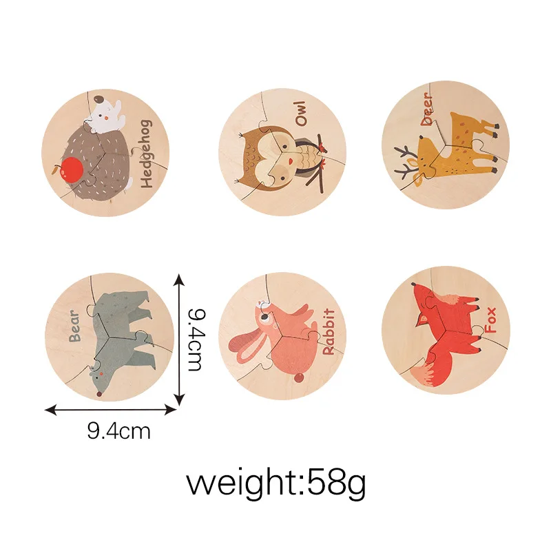 Wooden 3D Plane Puzzle Baby Early Educational Animal Puzzle Board Wood Cartoon Jigsaw Puzzle Toys