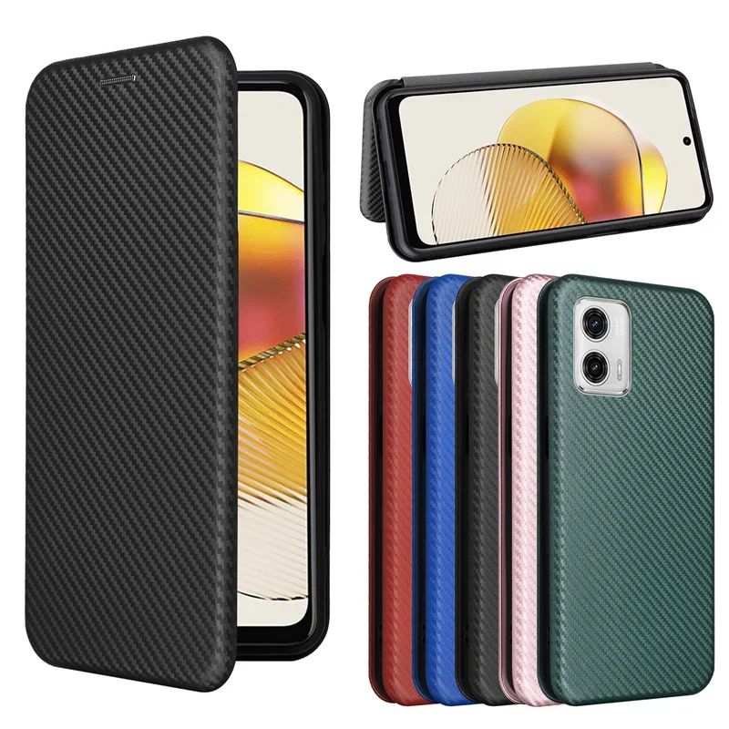 

For Motorola Moto G73 Case Luxury Flip Carbon Fiber Skin Magnetic Adsorption Protective Case For MotoG73 g73 Phone Bags