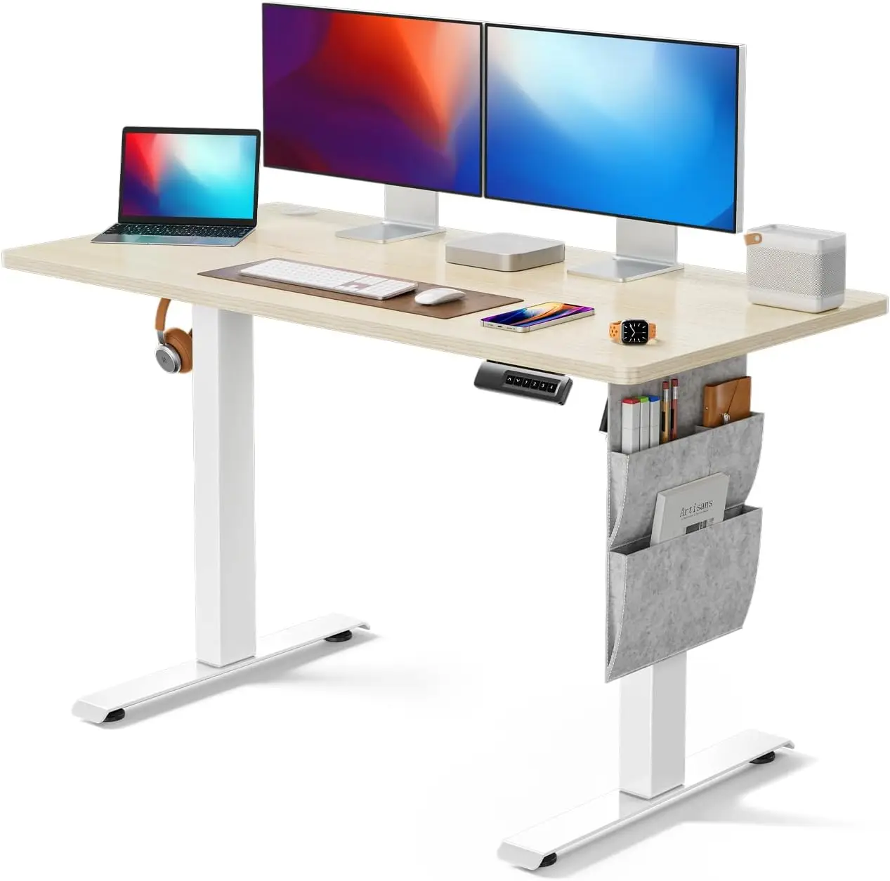 Marsail Standing Desk Adjustable Height, 48x24 Inch Electric Standing Desk with Storage Bag, Stand up Desk