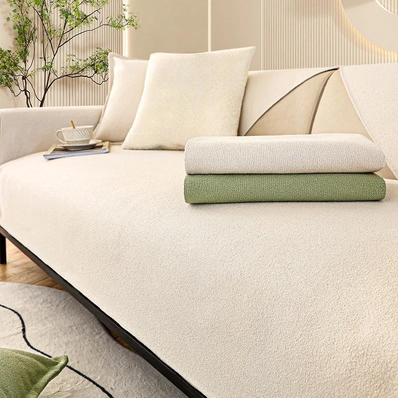 

Chenille Universal Sofa Covers Cream Style Solid Color Sofa Mat for Living Room Non-slip Anti-scratch Four Seasons Couch Cover