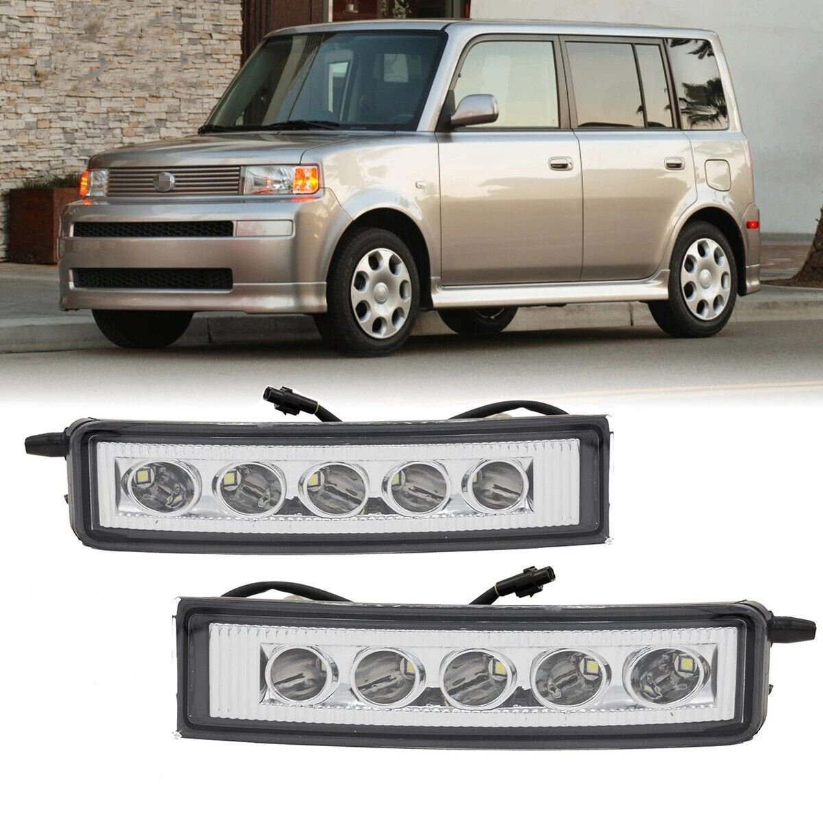 Front Bumper Running LED Light Clear Lens 2Pcs LH+RH Replacement Kit with Led Bulb and Wiring Harness for 2003-2007 Scion XB