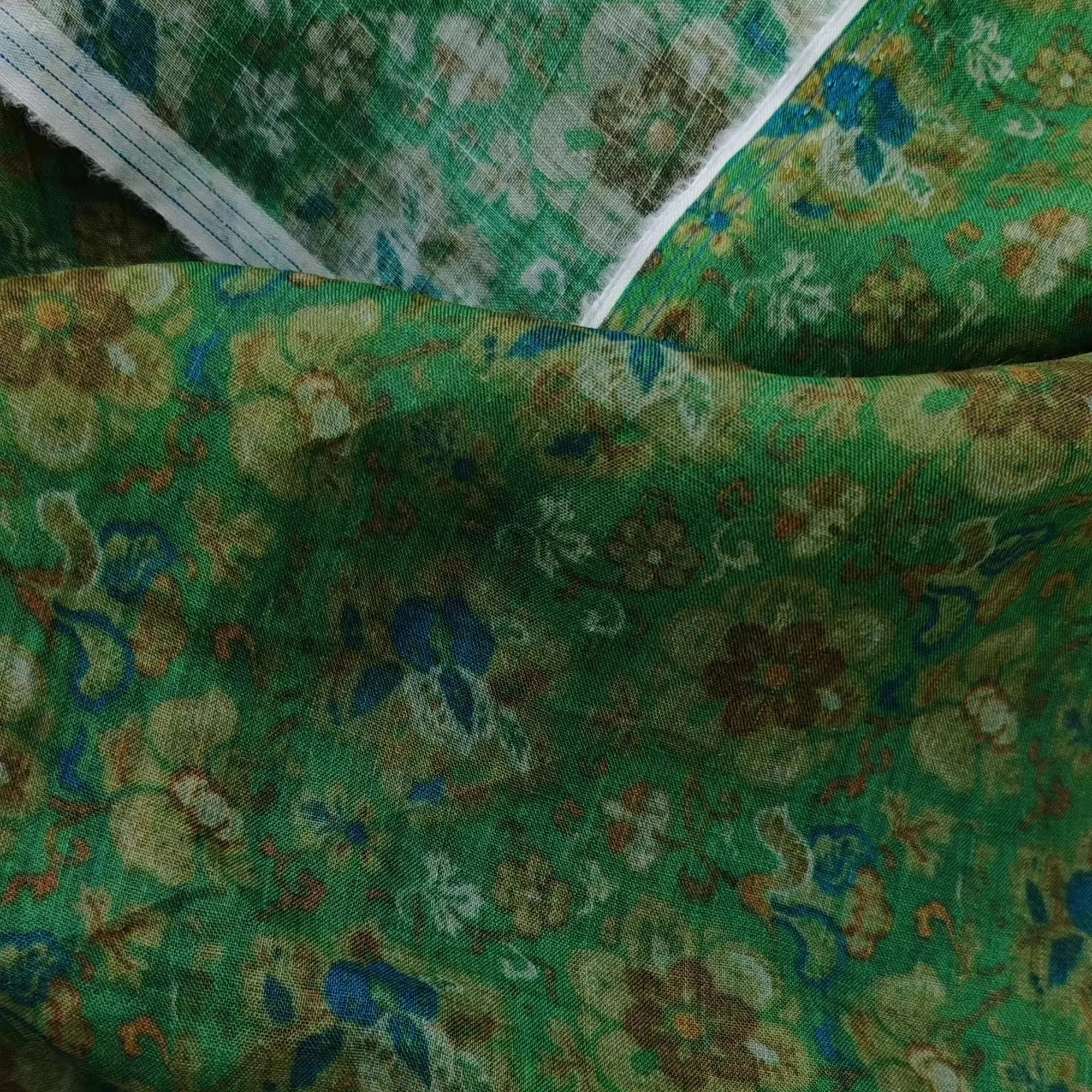 

1 ярд натуральная рами зеленая ткань с цифровой печатью юбка платье рубашка сумка ткань Cheongsam для шитья