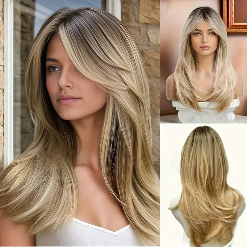 

Прямой синтетический парик медового блондинка, длинный многослойный 13x4 HD, прозрачный кружевной фронтальный парик для женщин, парик для повседневного использования, распродажа