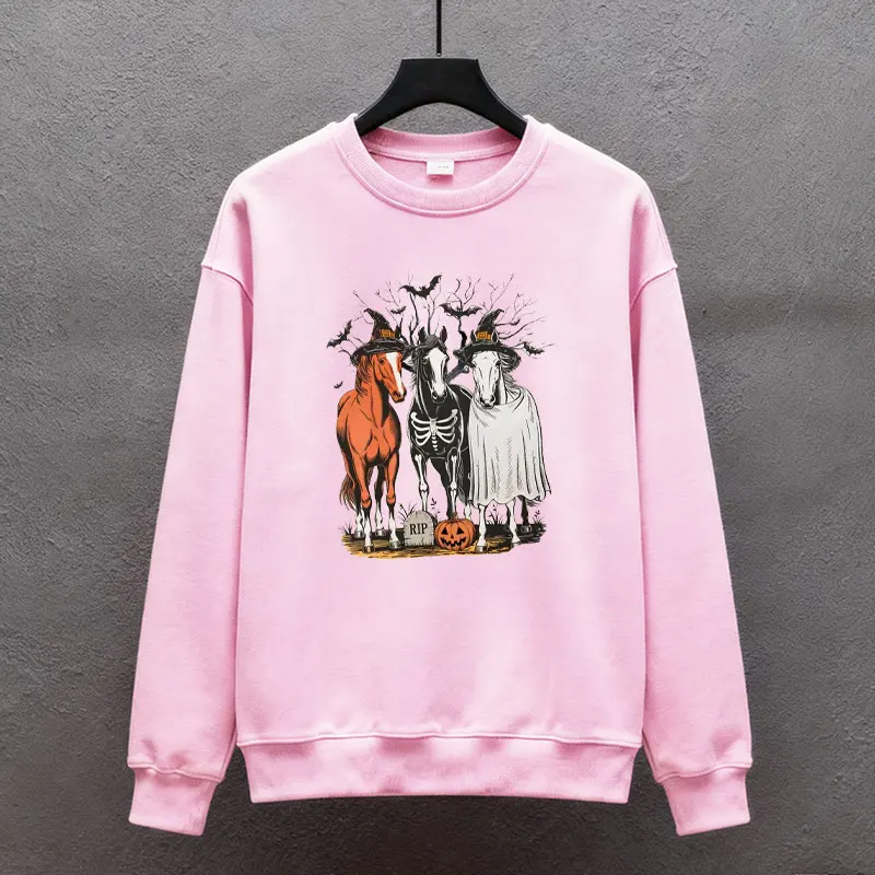 

Autumn and Winter Thermal Zodiac Hoodie Funny Halloween Horse Sweatshirt Retro Spooky Season Lovers Gift Couple Womne Men Tops
