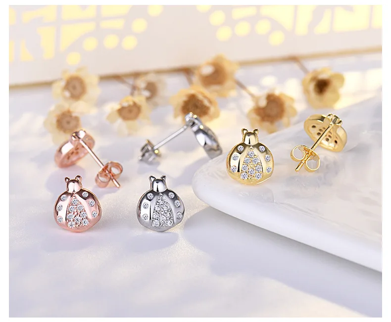 2022 New Arrival Ladybugs Insect Copper Crystal Insect Earrings Jewelry Cute Ladybbug Stud Earrings Handmade Jewelry Gifts
