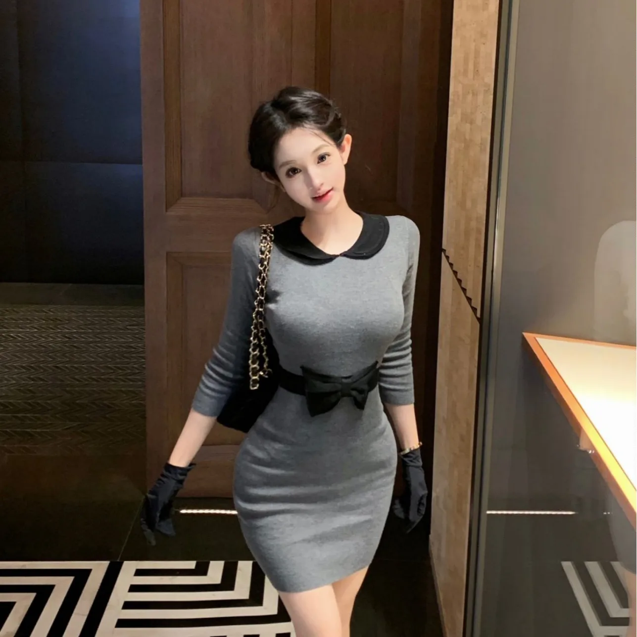 رغبة نقية Sle طويلة Sve Bodycon Dr عالية الخصر ort تنورة تأثير التخسيس الخريف جديد Faion الفرنسية Sle المرأة الدكتور