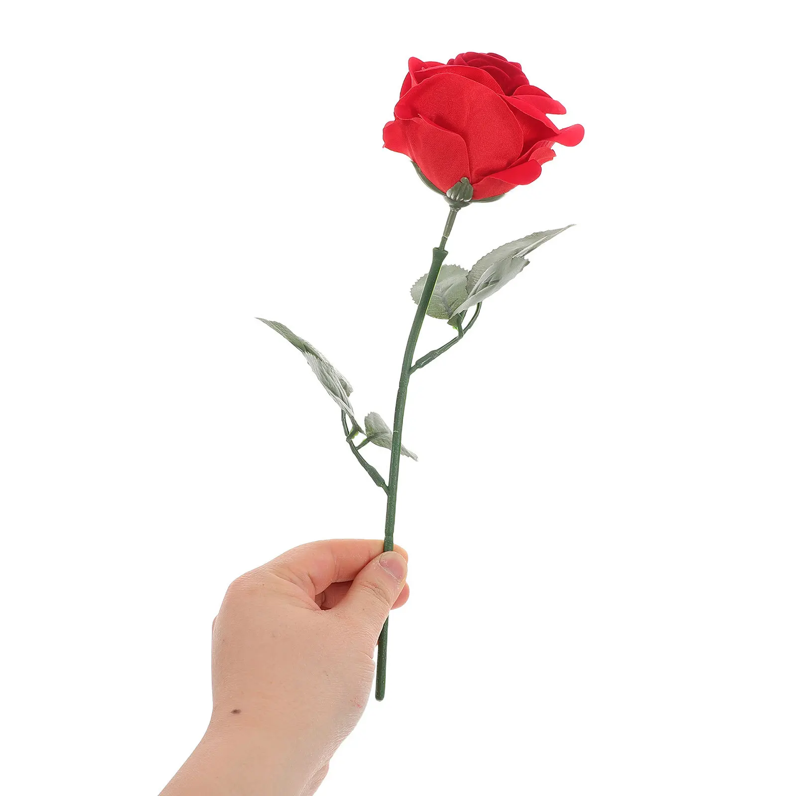 

Rose Shaped Ring Box Jewelry Case With Stem Lining For Proposal Wedding Anniversary Engagement Valentine'S Day Gift Red Flocked