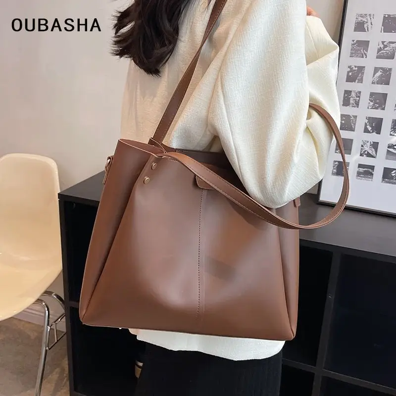 Ladies Large Capacity Tote Bag Girls Hundreds of Commuter Handbag Ladies Solid Colour Shoulder Crossbody Bag Car Stitching Craft