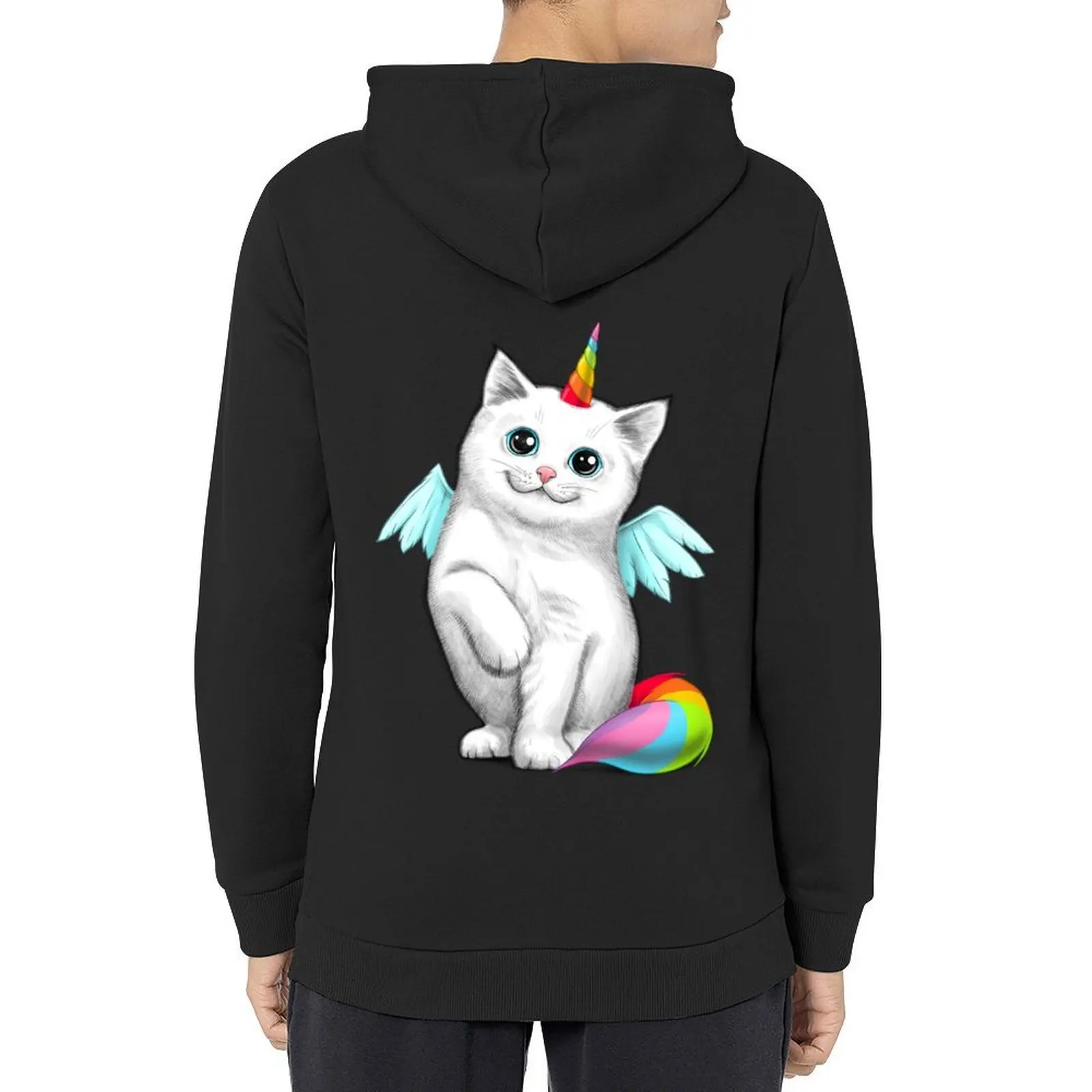 بلوزة بقلنسوة على شكل قطة وحيد القرن ملابس كورية للرجال ملابس رجالية بقلنسوة جرافيك #1