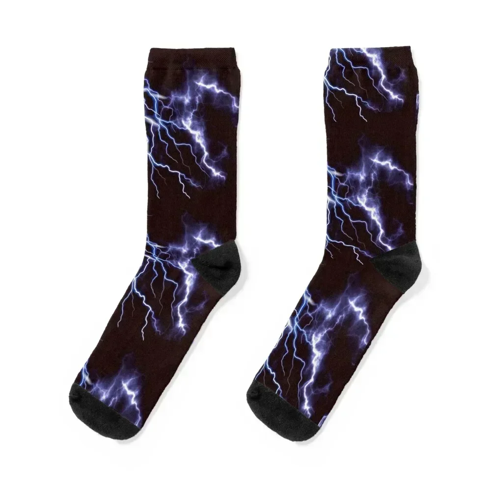 

Blue Thunder Colorful Lightning at night, Left HR graphic Socks Soccer kids funny gift Boy Child Socks Women's