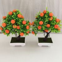 NEW Multicolor Artificial Fruits Bonsai Pomegranate Chili Orange Berries Peach Fruit Tree potted Green Leaves Photo Props