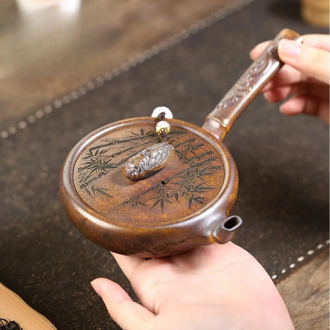 Yixing handmade purple clay teapot, raw ore, dragon bone, gold sand, satisfying Tang Yu tea pot, Kung Fu tea set 180ml