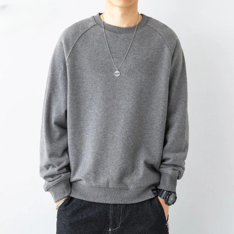 

Korean Sweater Men's Spring and Autumn Round Neck Loose Pullover Gray Casual Spring Sweater Bottoming Shirt Men