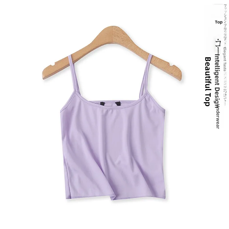 Summer New Women's Short Pure Color Slim Fit Elastic Base Vest Versatile Small Strap Tank Top Casual Fashion Basic Style