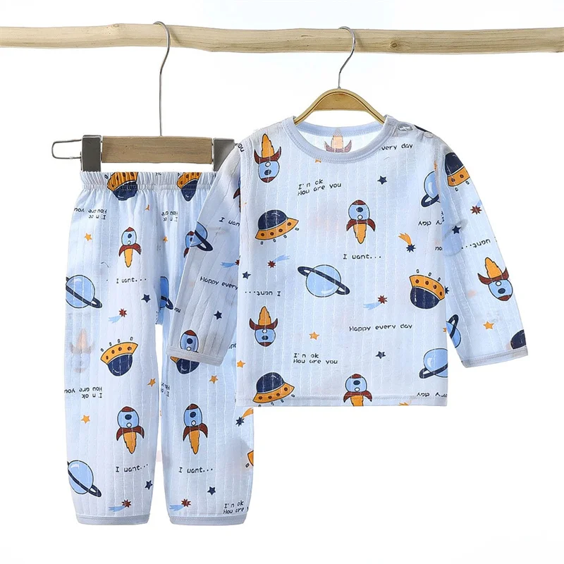 

Long Sleeve Top+Pants 2-Piece Set Breathable Soft Cotton Pajamas Children Boys Girls Baby Summer Cartoon Home Sleepwear Set 1-6Y