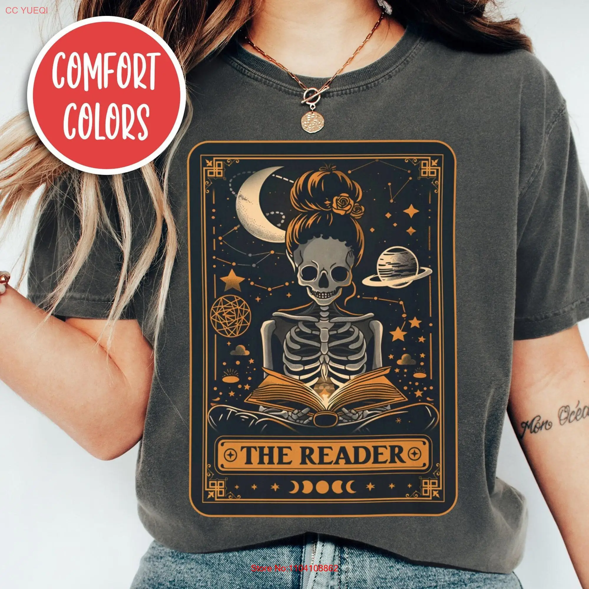 Skeleton Tarot Card T Shirt Reader Bookish Booktrovert Book Lover Literature Reading Booktok Merch Mystical