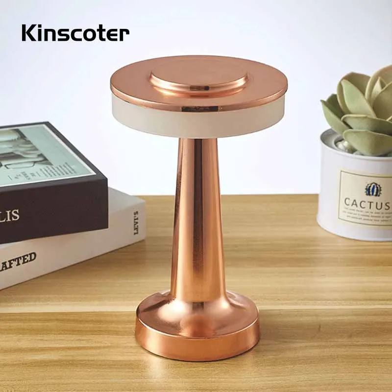 Touch Sensor Desktop Night Light LED 3 Color Adjustable Retro Wireless Reading Lamp Stepless Dimming for Bar Hotel Ambient Light