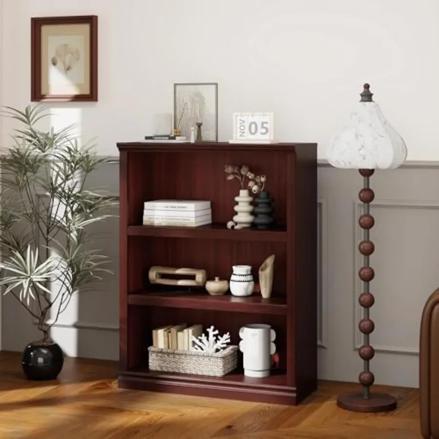 Bookcase for home office, living room, bedroom: wooden floor-standing display storage shelves, 33in wide, natural wood color, s
