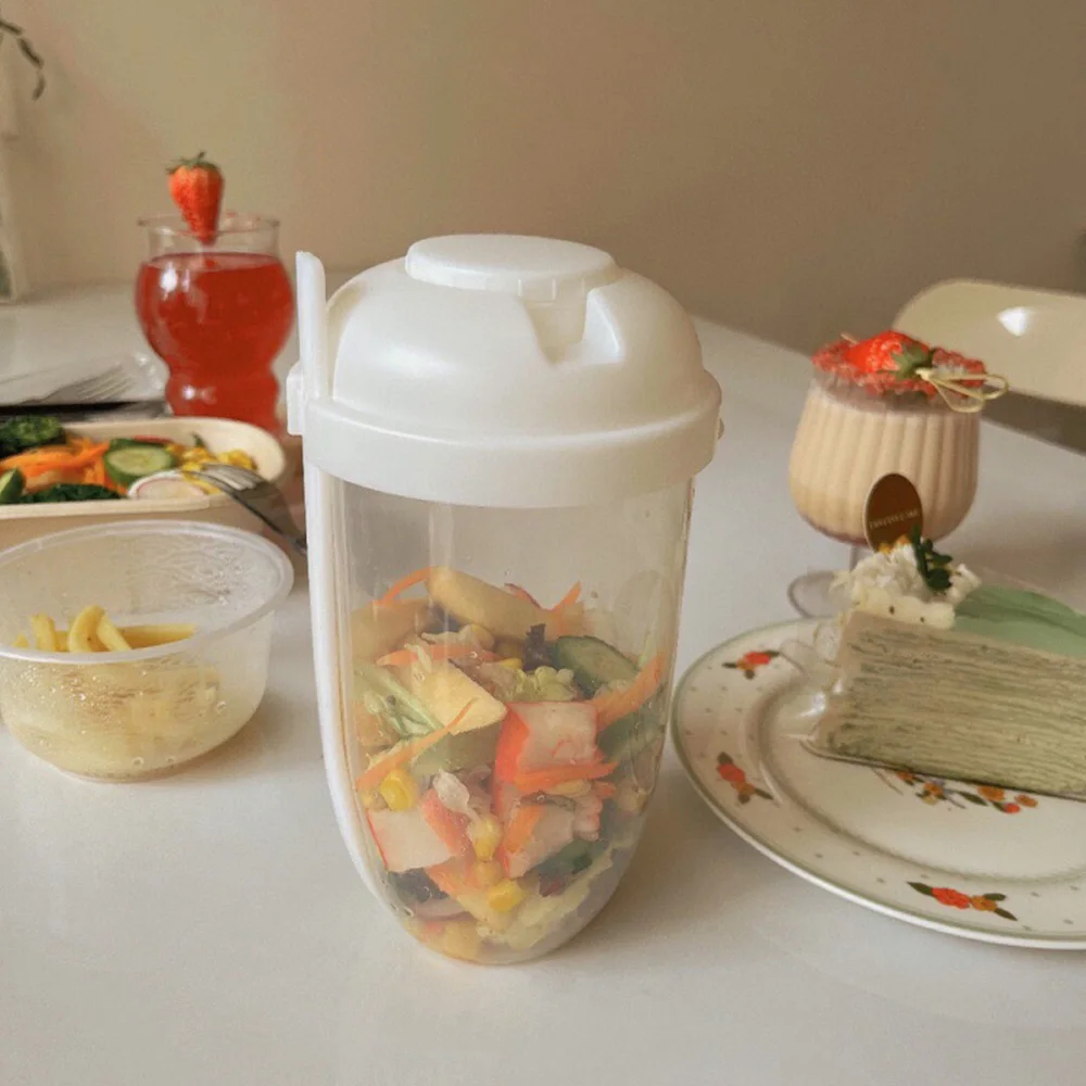 1L Portable Bottle Salad Cup Breakfast Oatmeal Cereal Nut Yogurt Bowl with Fork Sauce Cup Lid Bento Tuppers Food Taper Bowl Lunc