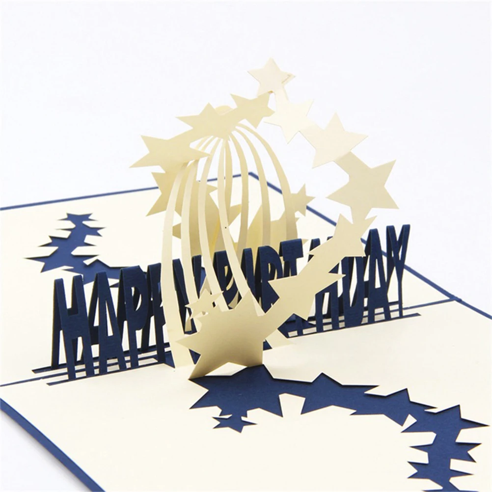 

2pcs 3D Greeting Cards Birthday Bulk Kids Blue Party Paper Craft Exquisite Design Perfect Greeting Cards Card