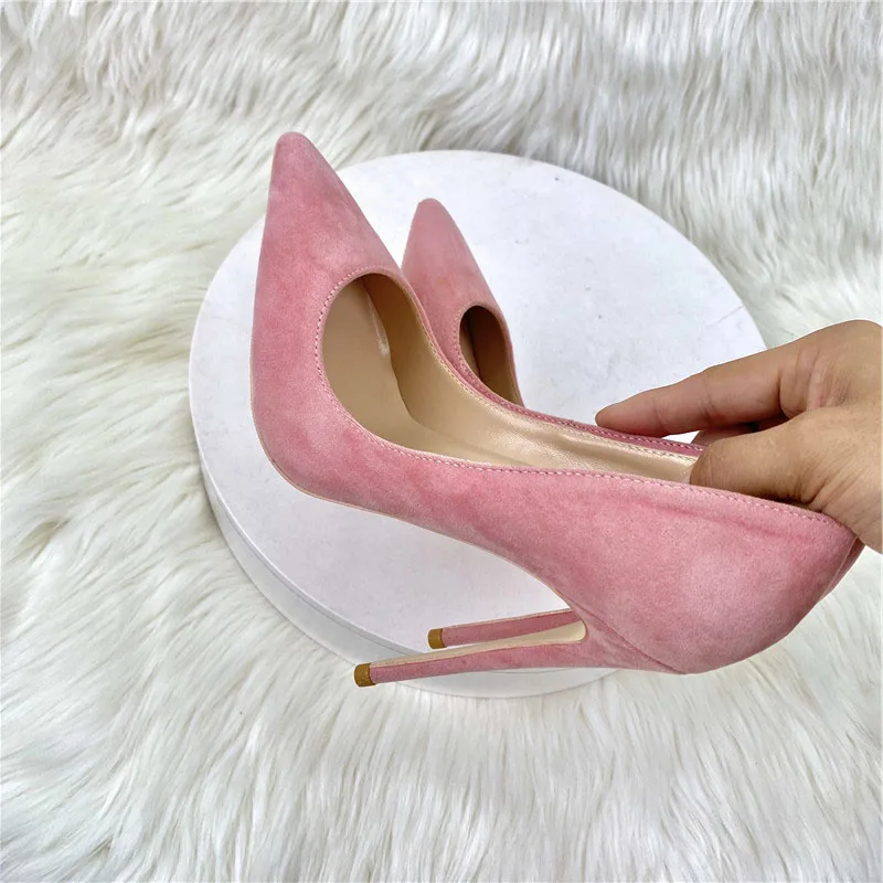 

Solid Purple Brown Suede High Heel Pumps 8 10 12 cm Stiletto Heels Low- Cut Pink Suede Pointed Toe Party Banquet Woman Shoes