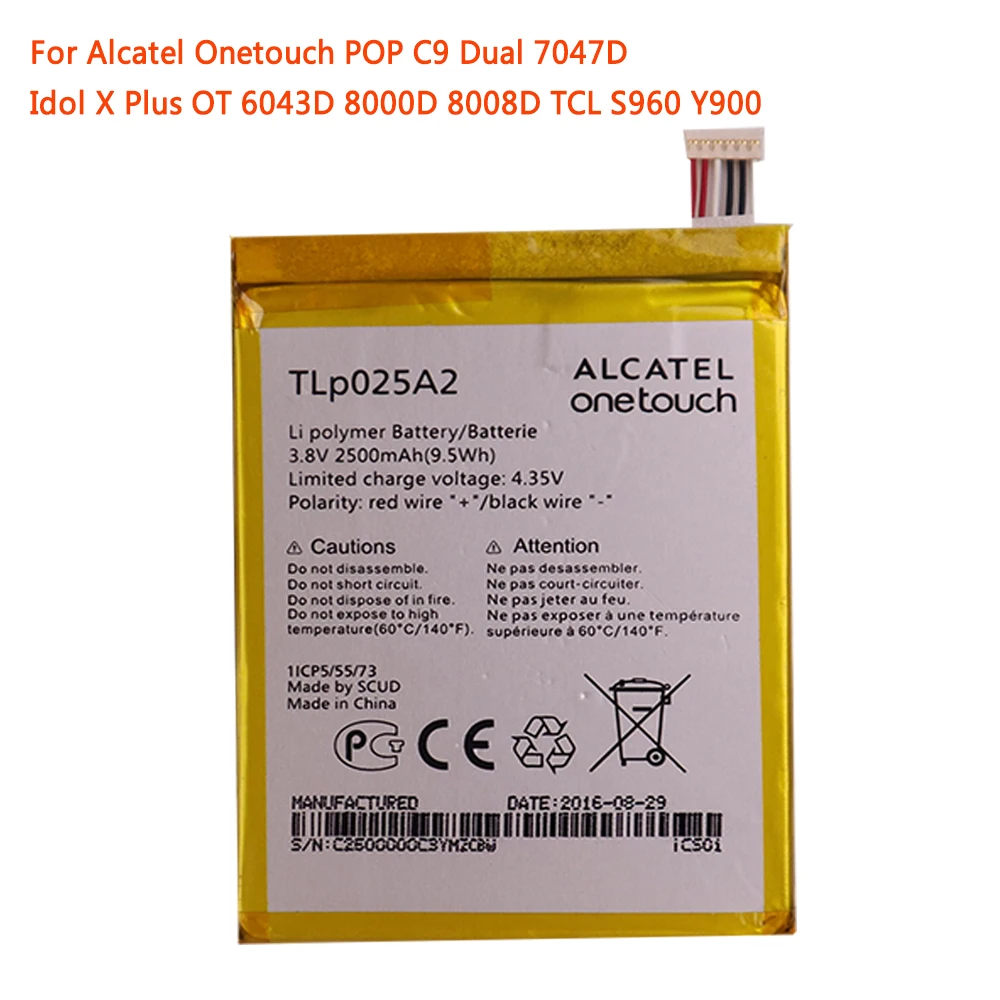 

New TLp025A2 Battery For Alcatel One Touch Onetouch POP C9 Dual 7047D Idol X Plus OT 6043D 8000D 8008D TCL S960 Phone Bateria