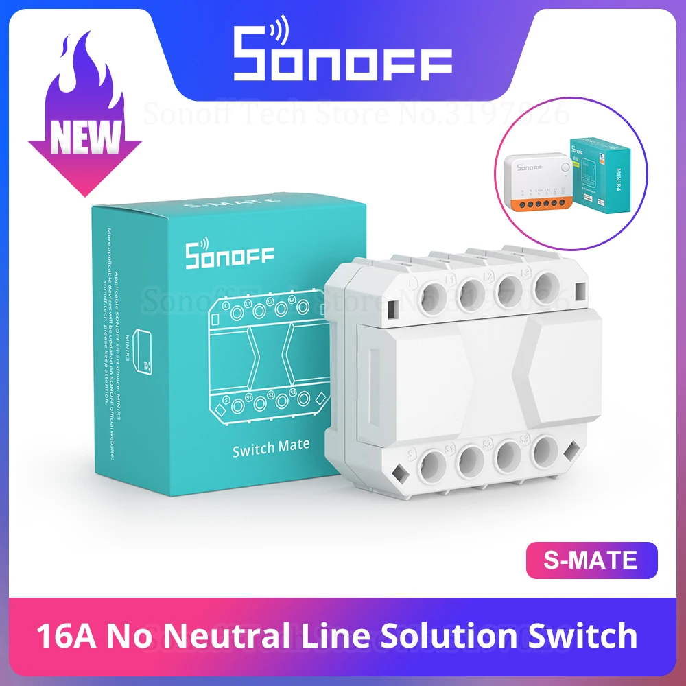 SONOFF S-MATE 16A Smart Switch Mate REST API No Neutral Line Solution with MINIR4 eWeLink-Remote Control via eWeLink Alexa Alice