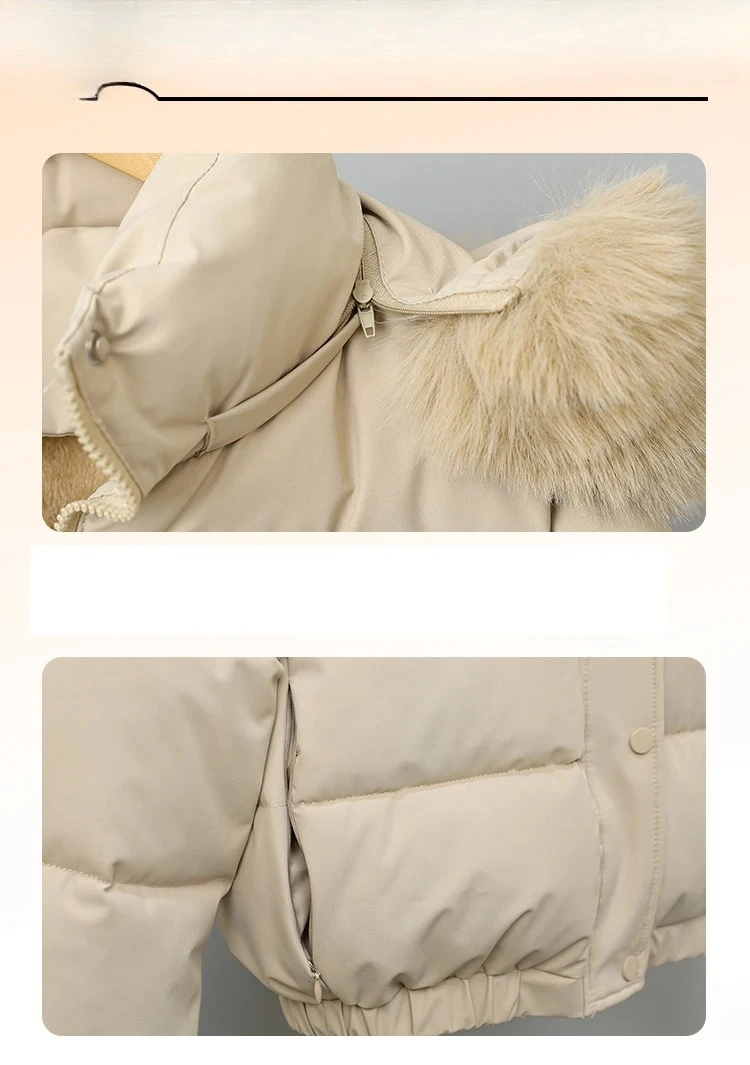 معطف شتوي من القطن بياقة كبيرة للنساء على الطراز الكوري مع قلنسوة وسميكة ودافئة وقصيرة مبطنة ملابس فضفاضة مبطنة #6