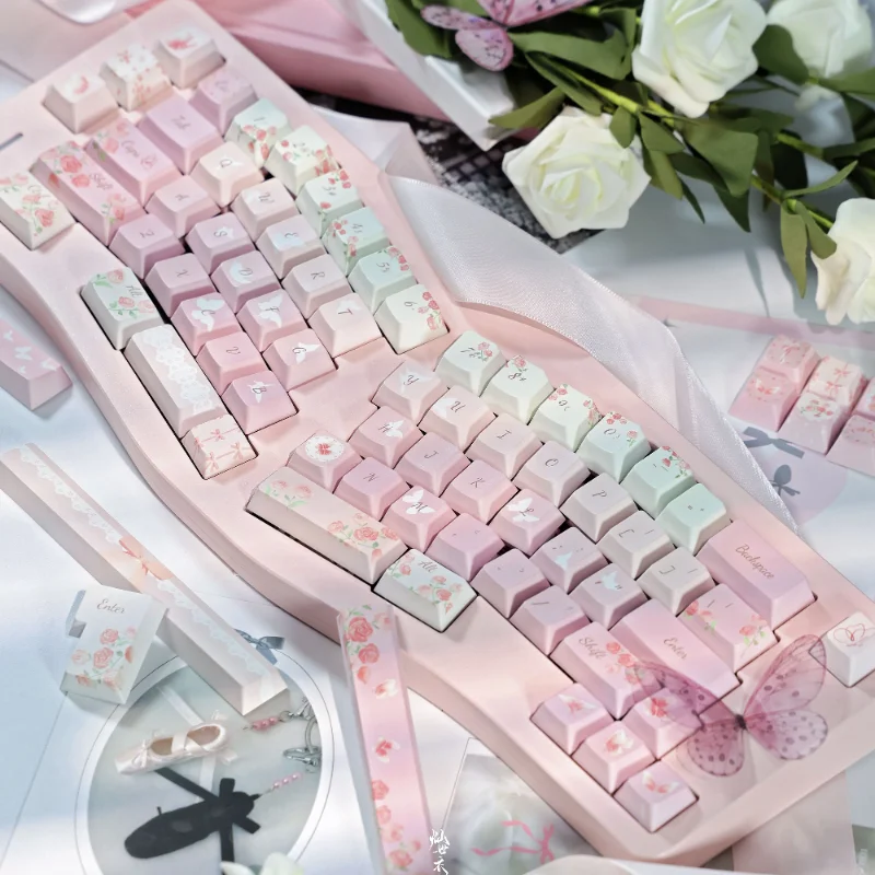 Pink Love Song Keycaps 137 Keys Cherry Pbt 137 Keys Alice Layout Keycaps 2.25/2.75U Iso Layout Keycaps