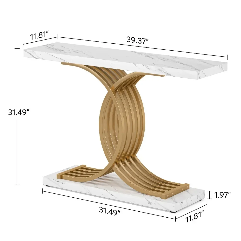 Table console moderne en faux marbre, table d'entrée et de couloir, pieds géométriques en métal doré, chevet en bois étroit, côté armoire, 40 po