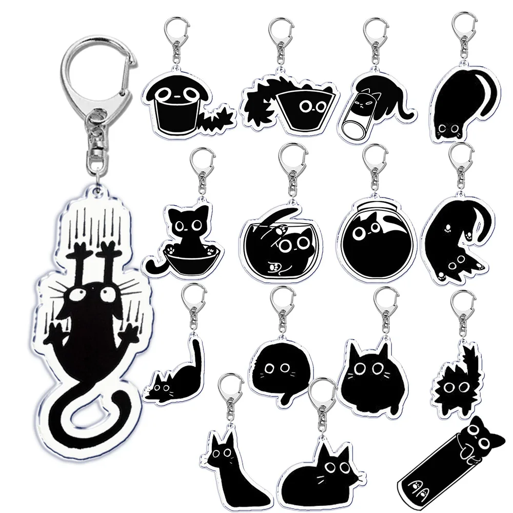 Cute Cartoon Cat Pet Keychain KeyRing Fashion Funny Black Cat Popular for Bag Pendant Llaveros Aaccessories Gift