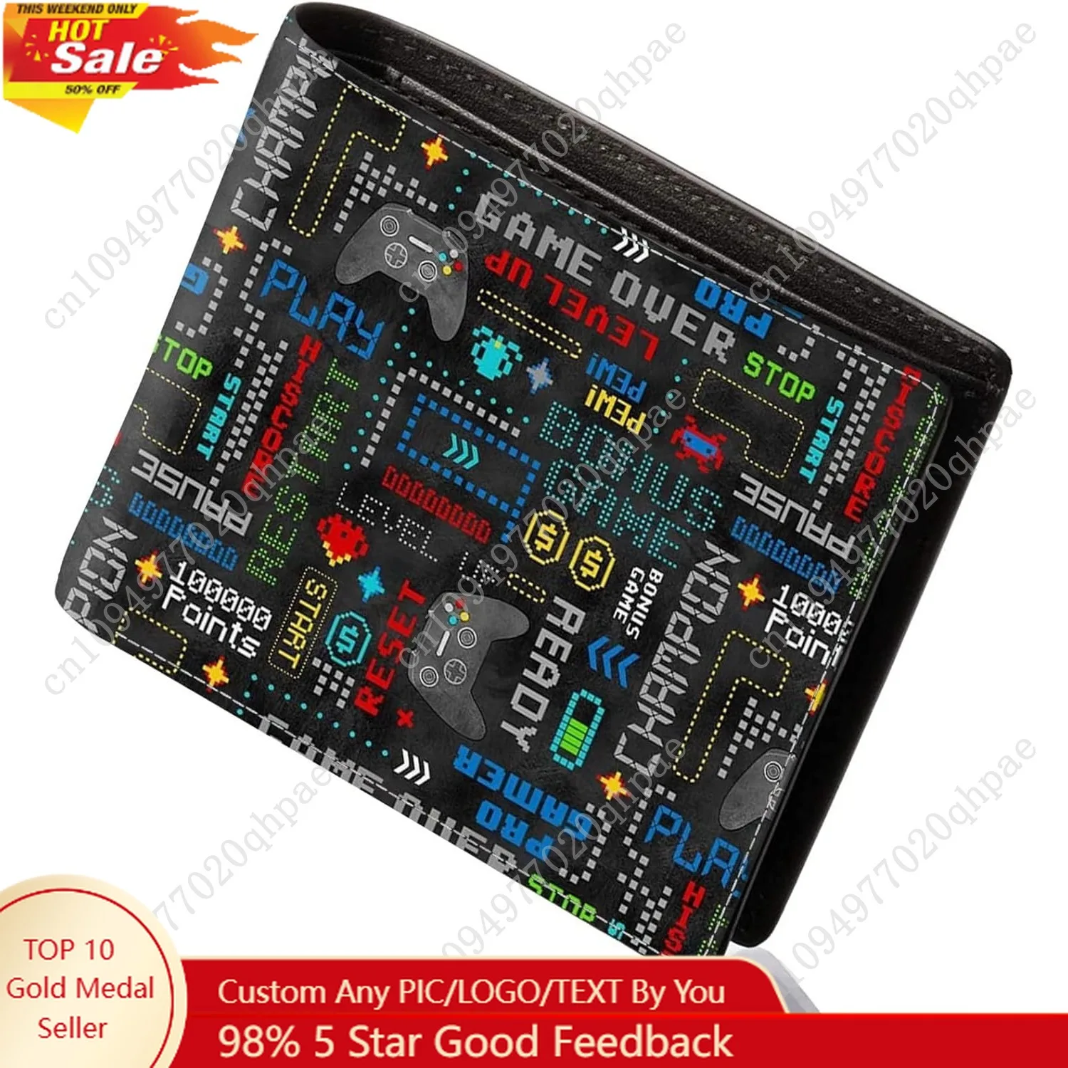 

Teen Boys Wallet - Cool Wallet for Boys Video Game Design Slim Leather Bi-Fold with Coin Pocket Credit ID Card Cash Holder ID Wi