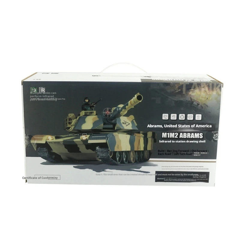 Henglong 1/24 Scale Abrams M1a2 Us รถถังควัน Emission Acoustic อินฟราเรด Bb2.4g รีโมทคอนโทรลจําลองของขวัญ