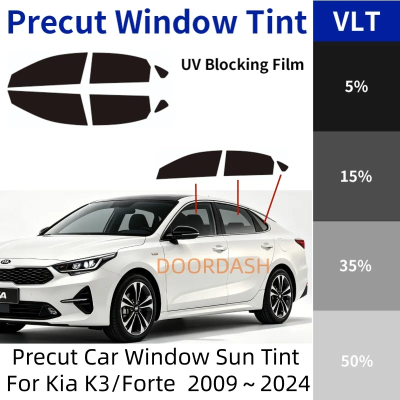 Pre‑Cut Nano‑Ceramic Window Tint For Kia K3 / Forte / Cerato TD BD,4 Doors+Quarter Windows,UV IR Heat Blocking Privacy PET Film