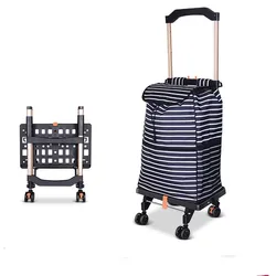 Universal wheel trolley Folding aluminum alloy pull rod supermarket cart househould shopping cart with bag