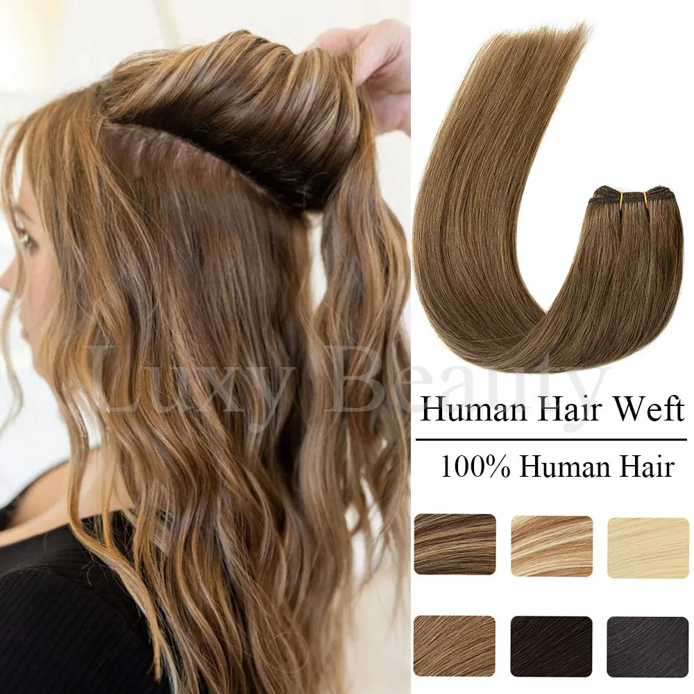 

Двойной машинный уток, шитье человеческих волос, 12-24 дюйма, коричневые, черные, светлые, прямые бразильские пучки волос Remy, 50 г