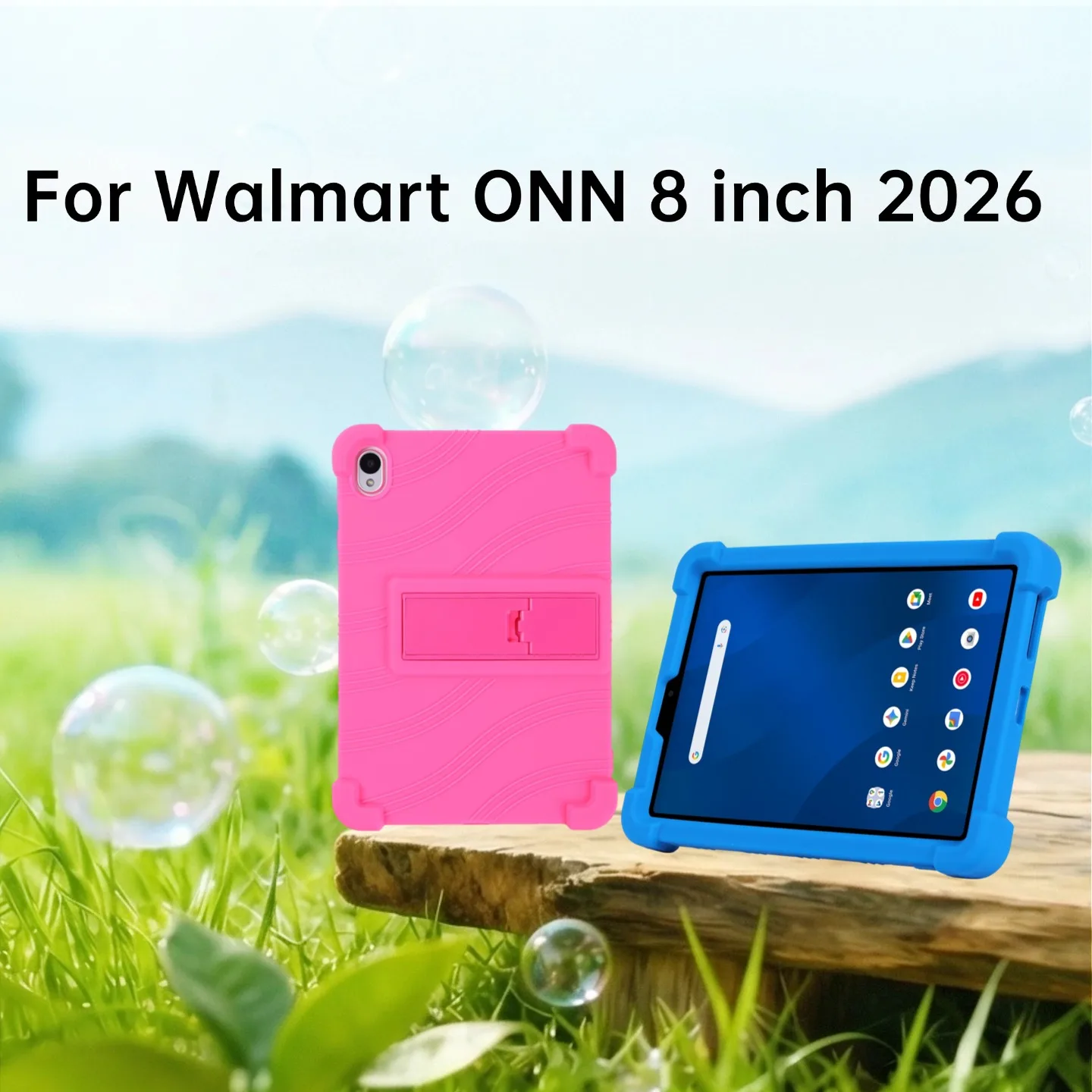Case for Walmart Onn 8.1 inch Tablet (2026 Model), Kids Friendly Soft Silicone Adjustable Stand Cover for Onn 8.1