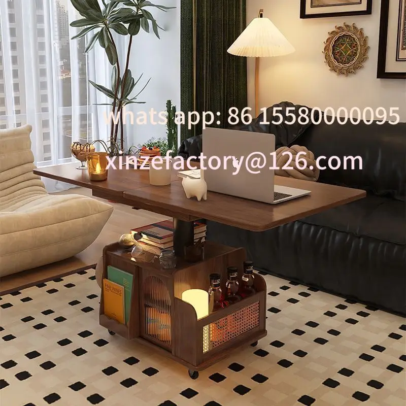 

Customizable solid wood lifting coffee table mobile cart