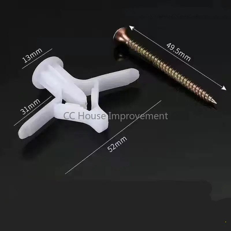 10 sets/pack Plastic Airplane Expansion Pipe Curtain Gypsum Board Hollow Wall Expansion Screw 3.5*50+Anchor 8*50 Plugs Up Aging image 5