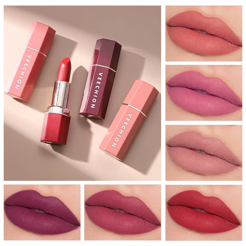 Hexagonal matte lipstick is not easy to fade, does not stick to the cup, and is waterproof