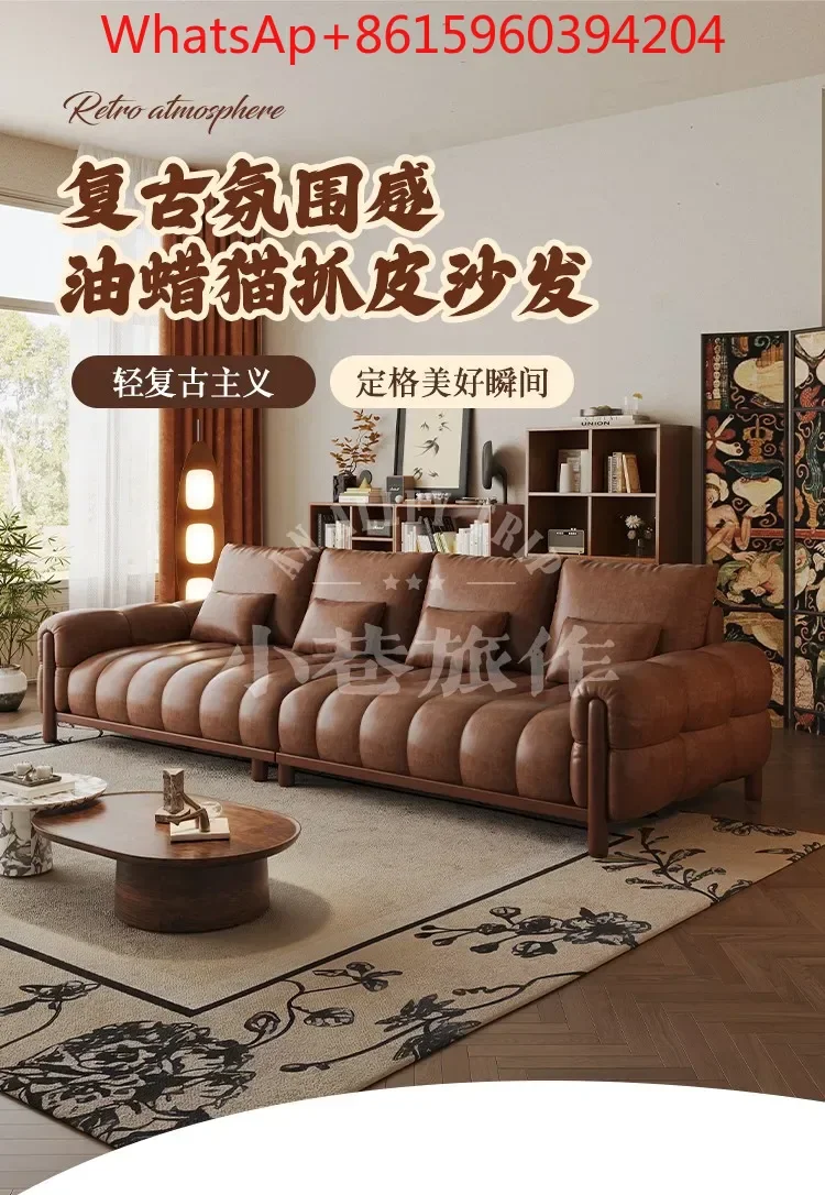 French retro style piano key sofa living room small apartment straight row oil wax leather sofa 25 new models
