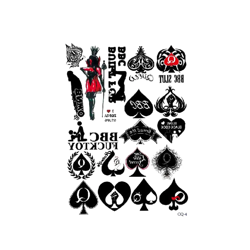 Sexy Female Spade Q Pattern Realistic Tattoo BBC Temporary Sticker Waterproof Sweatproof Chest and Leg Tattoo Spade Queen