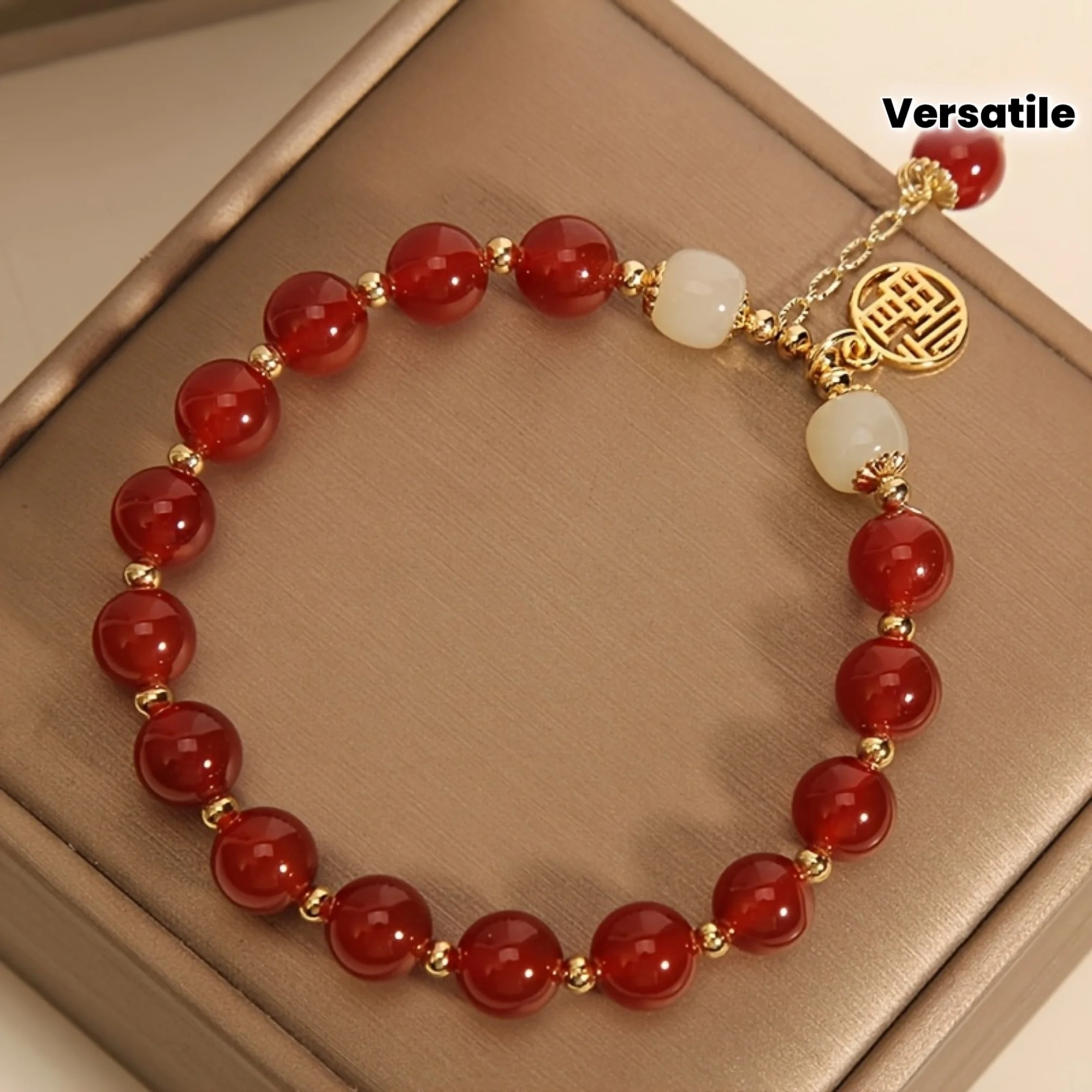 Chinese Fu Character Red Agate Bracelet Natural Hetian Jade Bead Bracelet Gold Plated Lucky Blessing Charm Bracelet Women