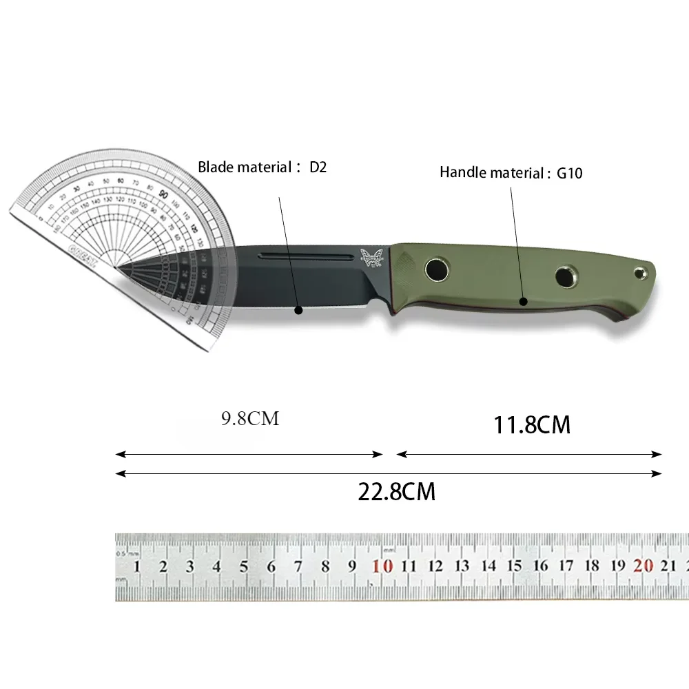 High Hardness BM 163 Bushcraft Fixed Blade Knife D2 G10 Handle with Cowhide Sheath Durable Camping Outdoor Tactical Utility Tool