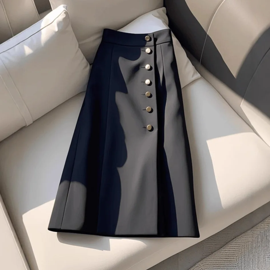 

Юбка трапециевидной формы с высокой талией для похудения, длинное платье Ele Ele Personali, высококачественное ощущение, моющийся, осенний сезон